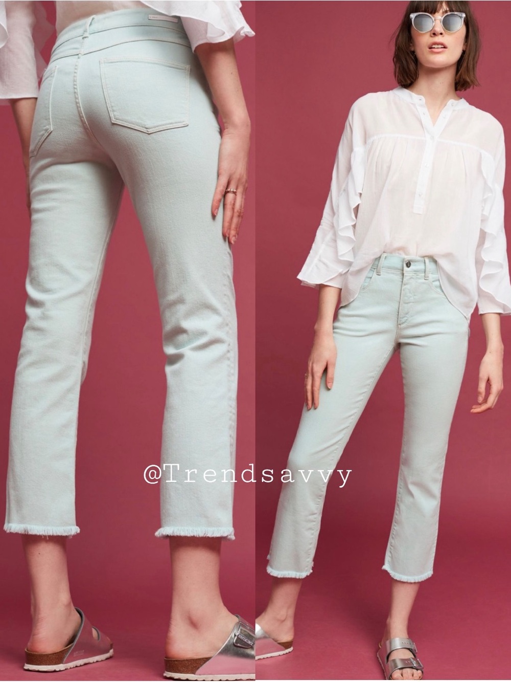 Anthropologie Pilcro Mint High Rise Cropped Slim Flare Jeans 26 NWT
